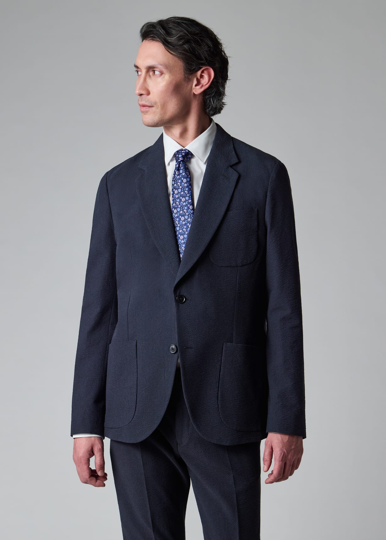 Men's Navy Cotton-Blend Seersucker Stripe Suit