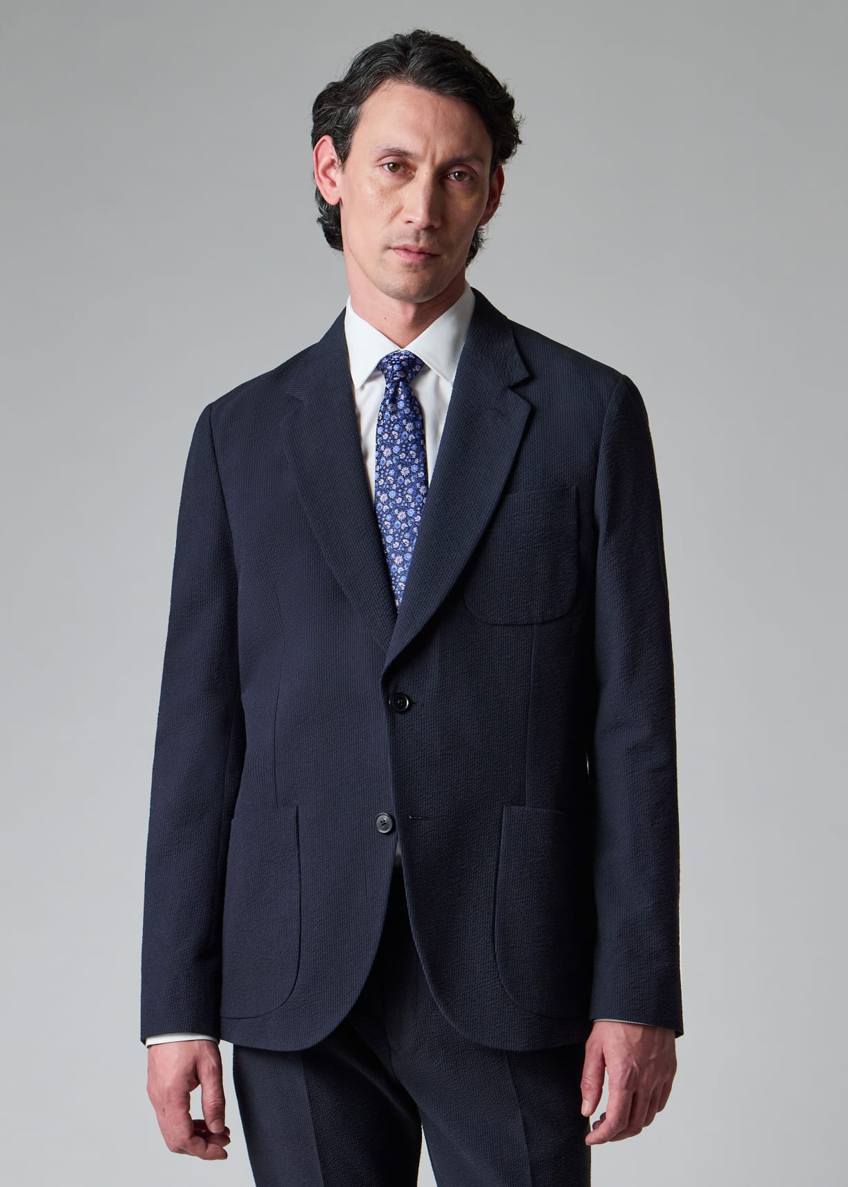 Men's Navy Cotton-Blend Seersucker Stripe Suit