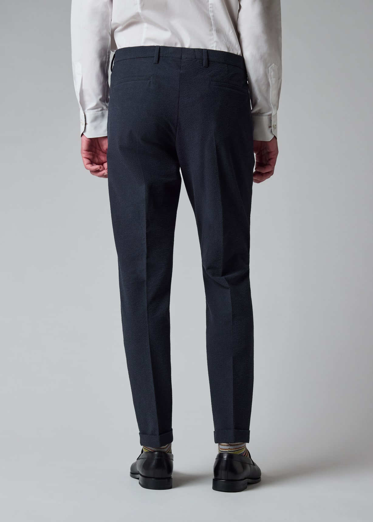 Paul Smith スラックス ネイビー Men's Navy Cotton-Blend Seersucker Stripe Suit