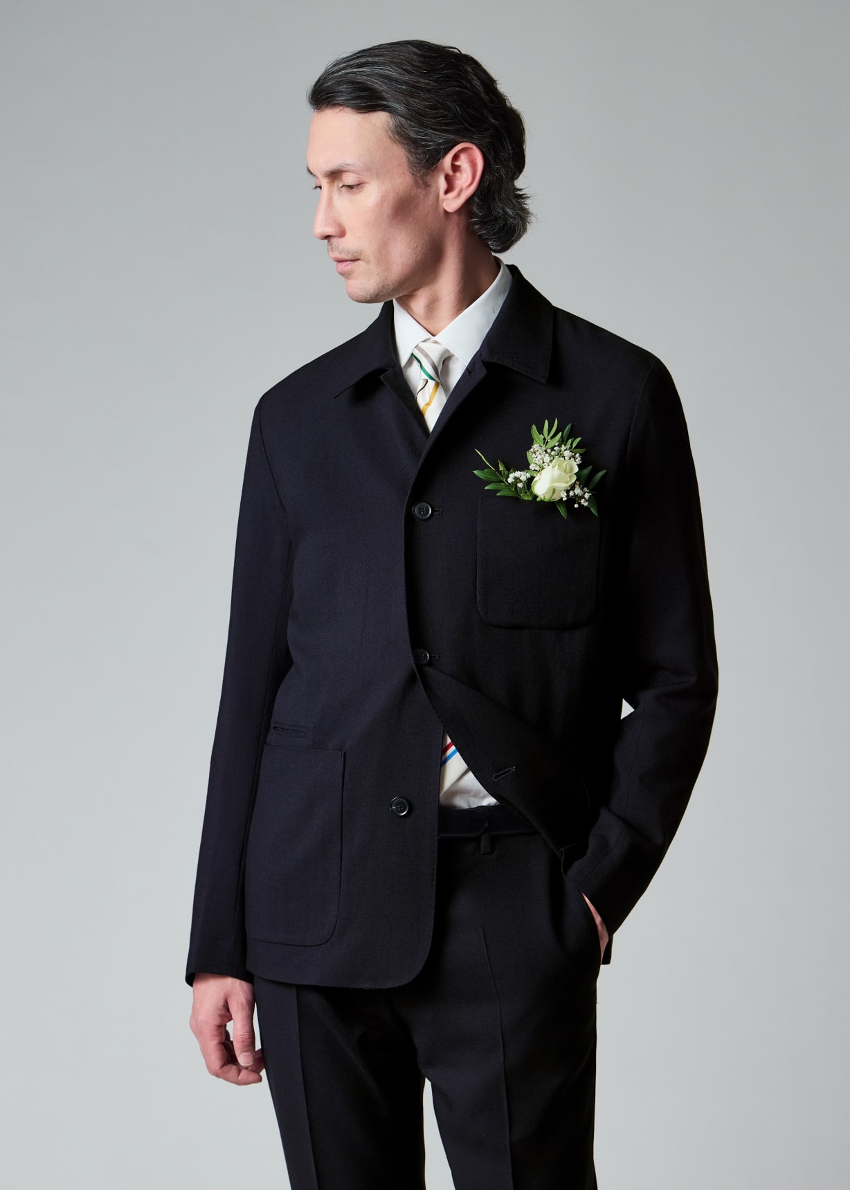 Navy Two-Ply Hopsack Wool Work Jacket