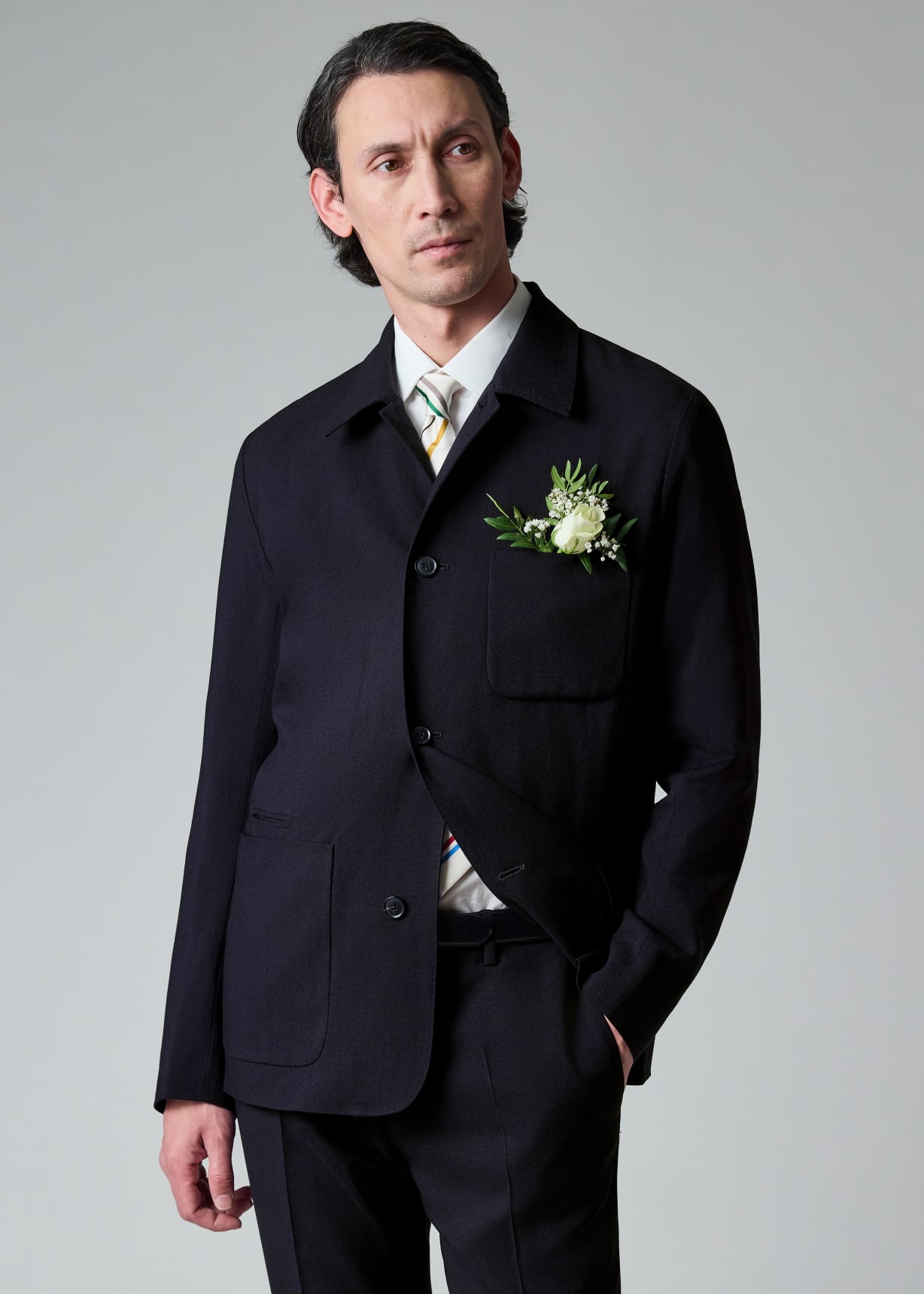 Navy Two-Ply Hopsack Wool Work Jacket