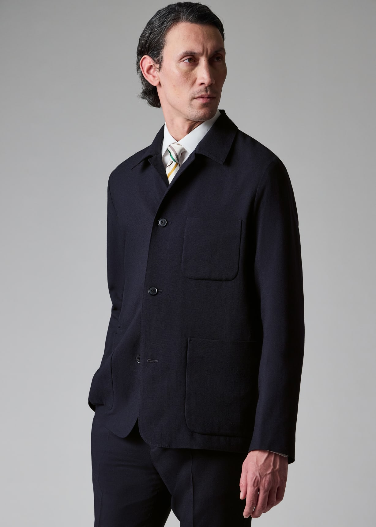 Navy Two-Ply Hopsack Wool Work Jacket