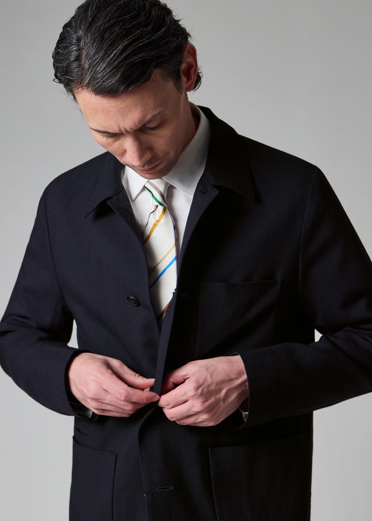 Navy Two-Ply Hopsack Wool Work Jacket