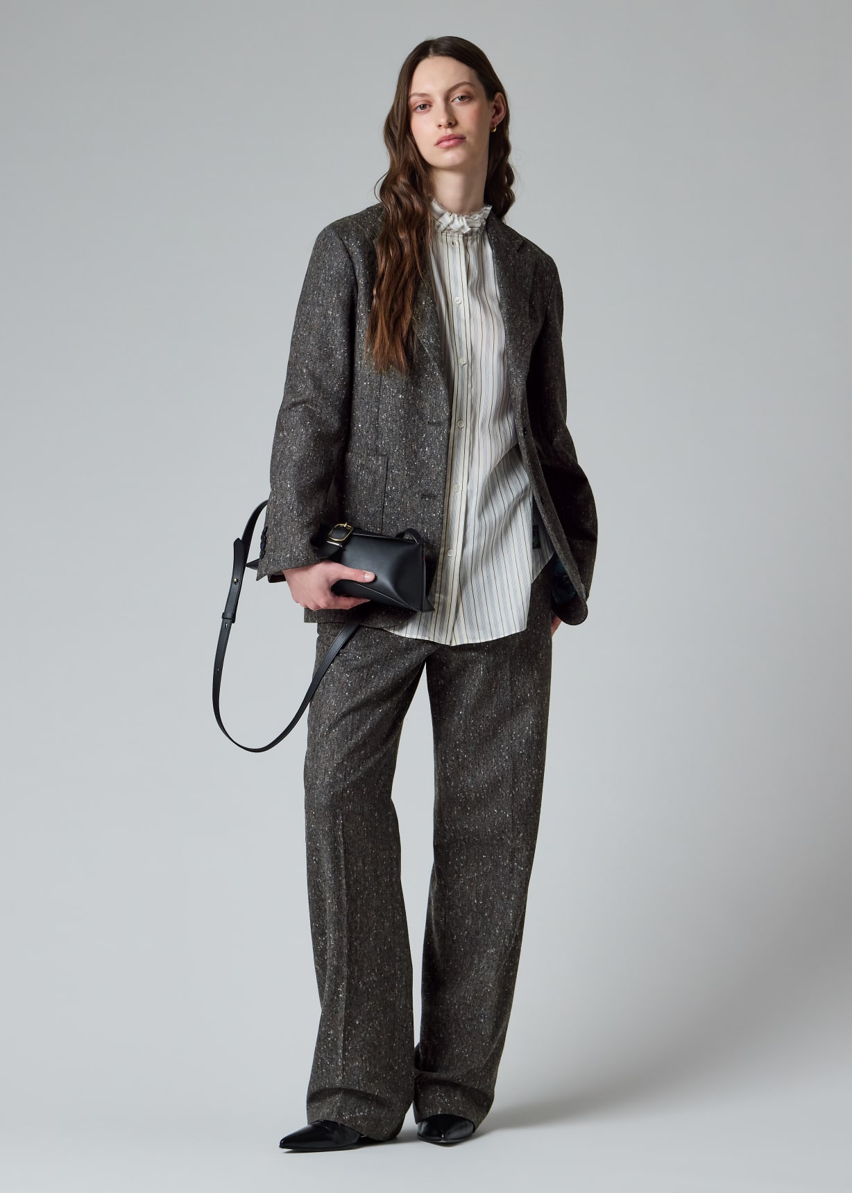 Women's Charcoal Donegal Wool Straight-Leg Trousers