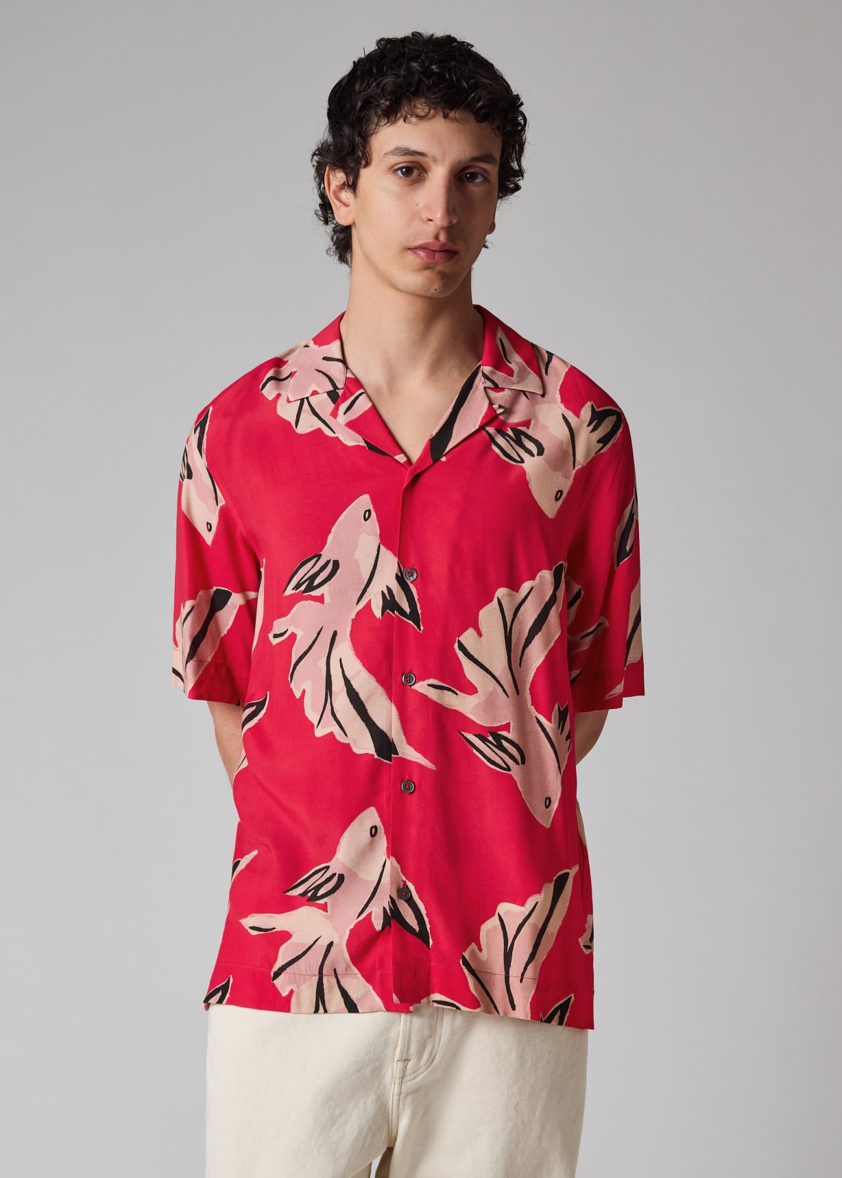 Men's Pink 'Le Peche Fish' Print Viscose Shirt
