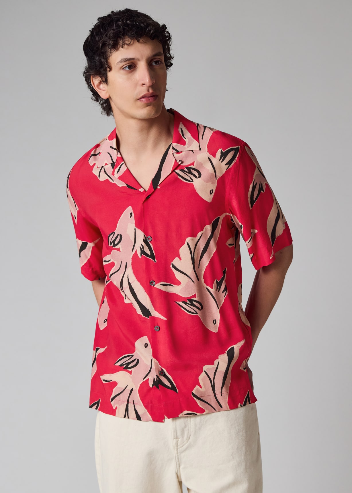 Men's Pink 'Le Peche Fish' Print Viscose Shirt