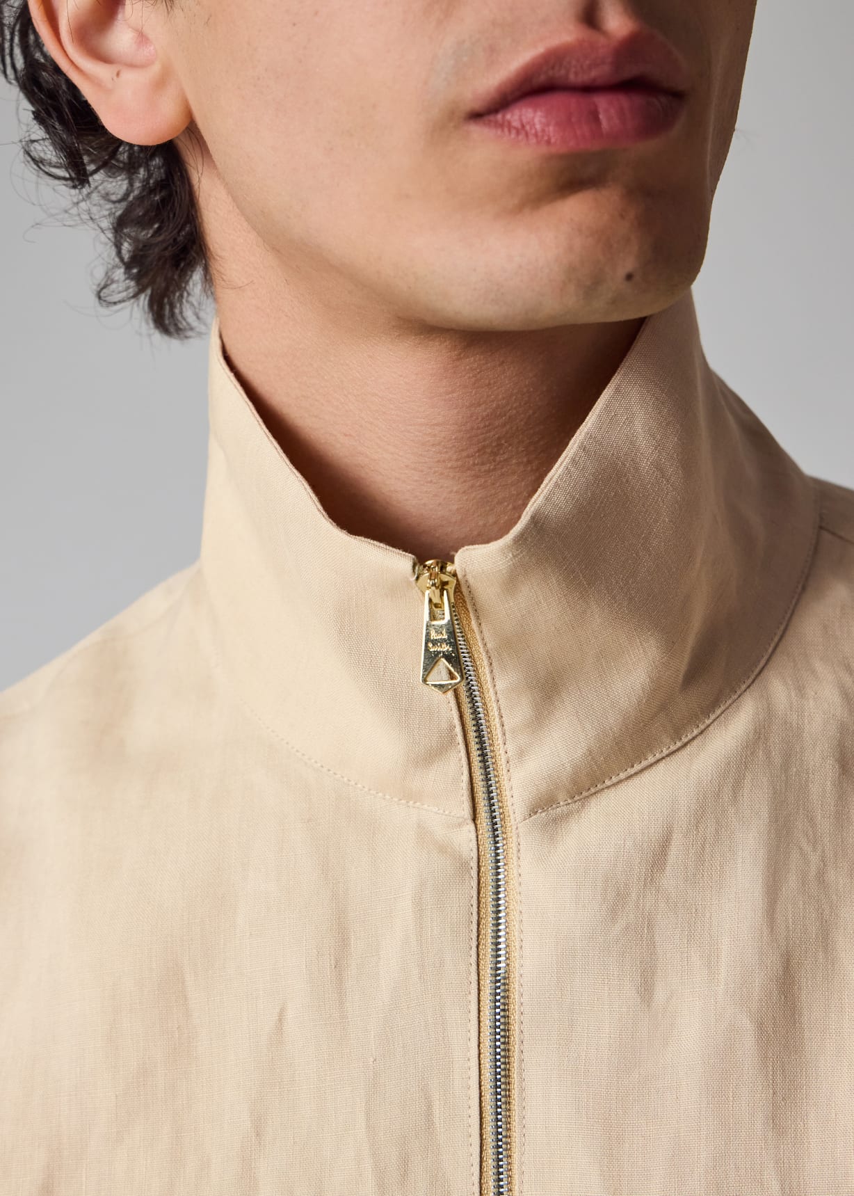 Men's Ecru Linen Patch-Pocket Drawstring Jacket