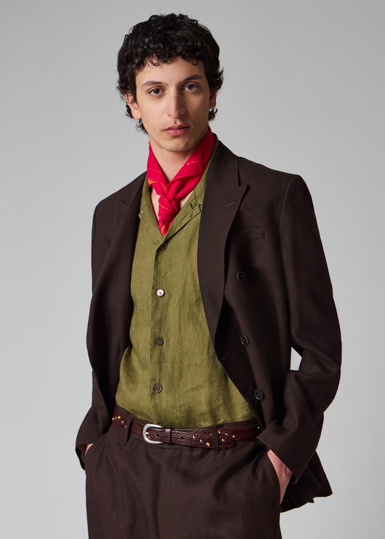 Men's Aubergine Linen Double-Breasted Blazer