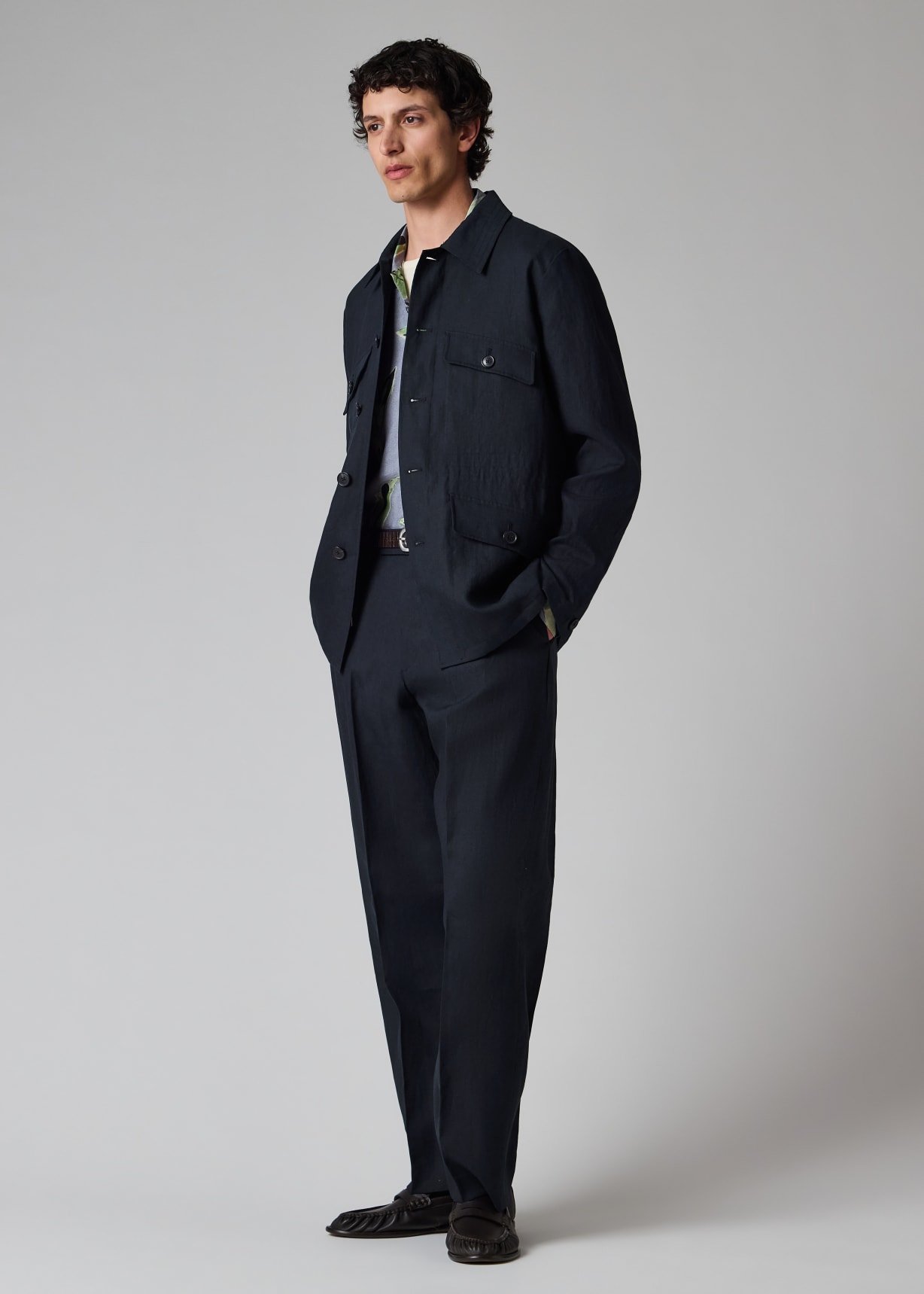 Men's Navy Linen Field Jacket