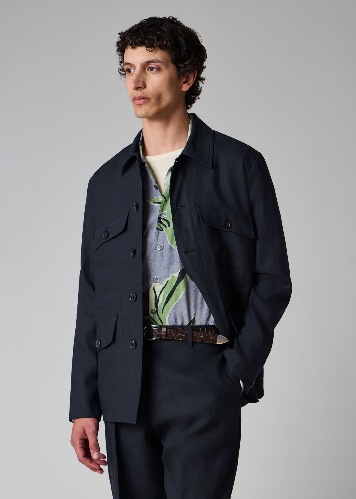 Men's Navy Linen Field Jacket