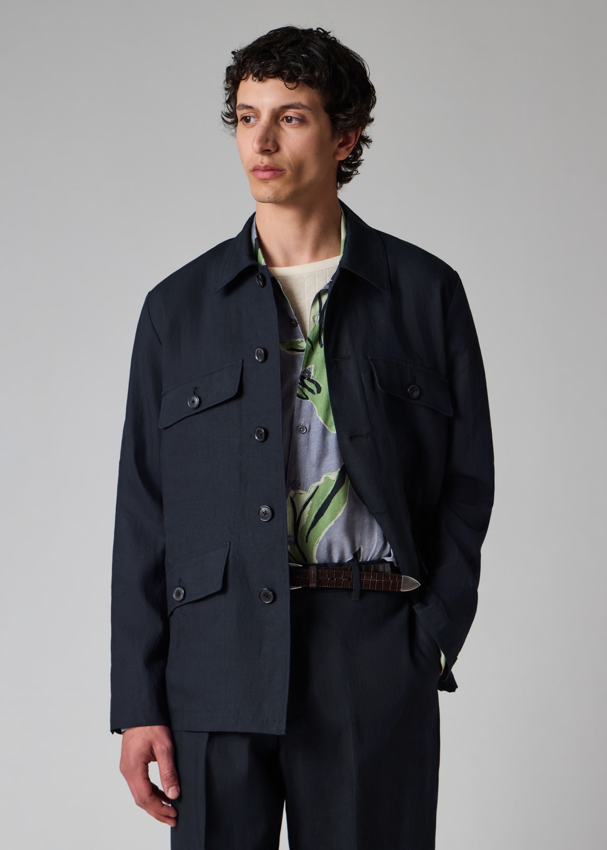 Men's Navy Linen Field Jacket