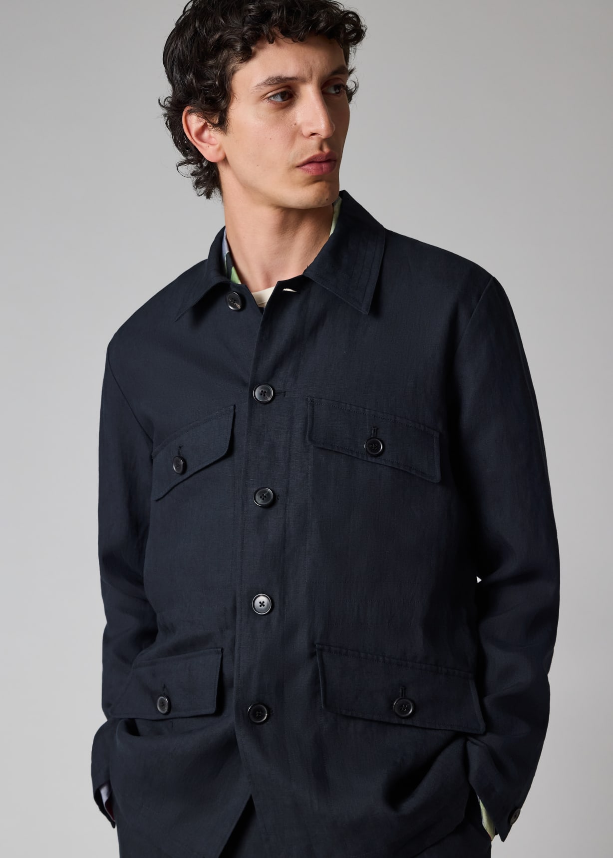 Men's Navy Linen Field Jacket