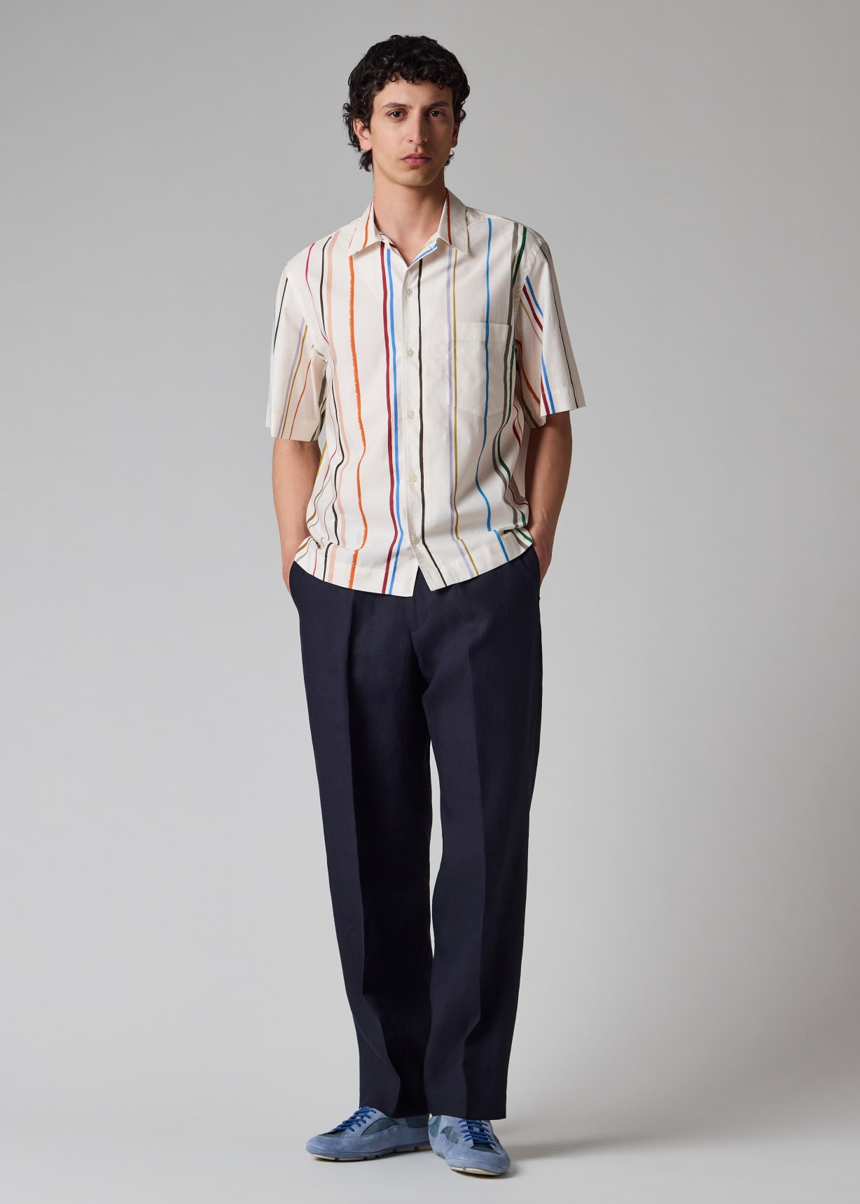 Men's Ecru 'Painted Signature Stripe' Short-Sleeve Shirt