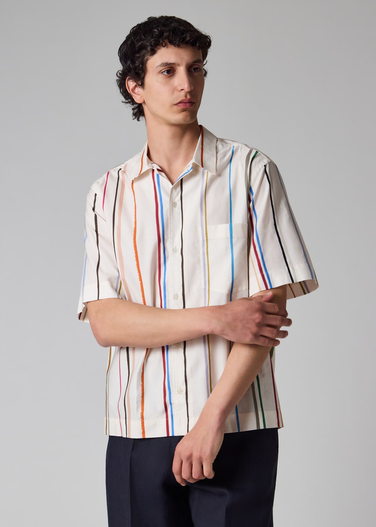 Men's Ecru 'Painted Signature Stripe' Short-Sleeve Shirt