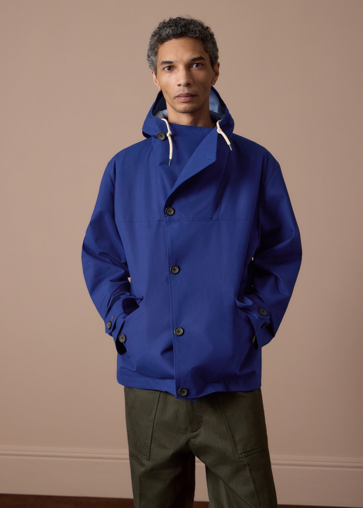 Blue Cotton Hooded Jacket