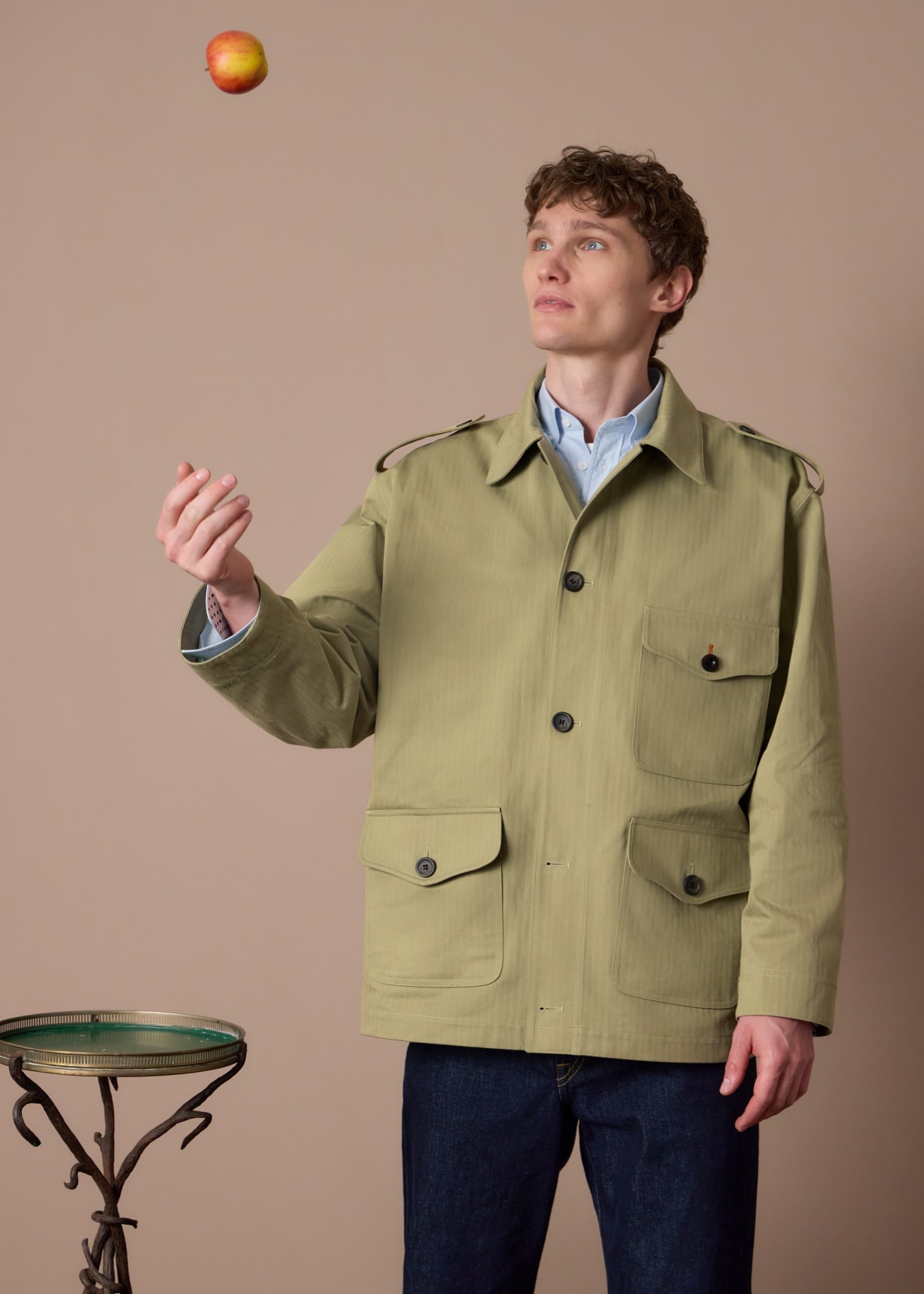 Stone Cotton Herringbone Field Jacket