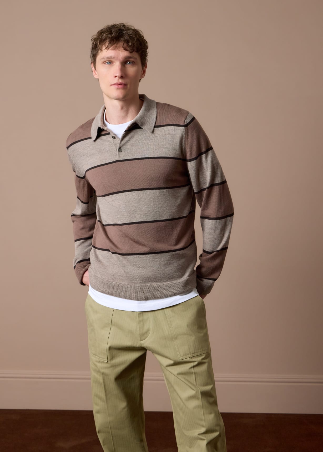 Brown Merino Wool Stripe Rugby