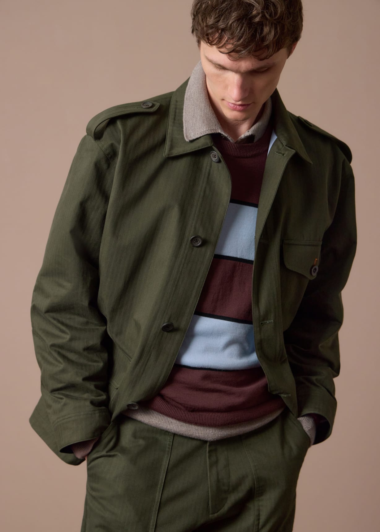 Khaki Cotton Herringbone Field Jacket