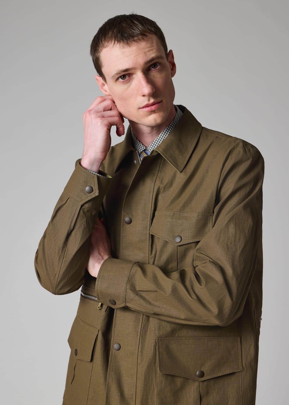 Men's Khaki Linen Field Jacket