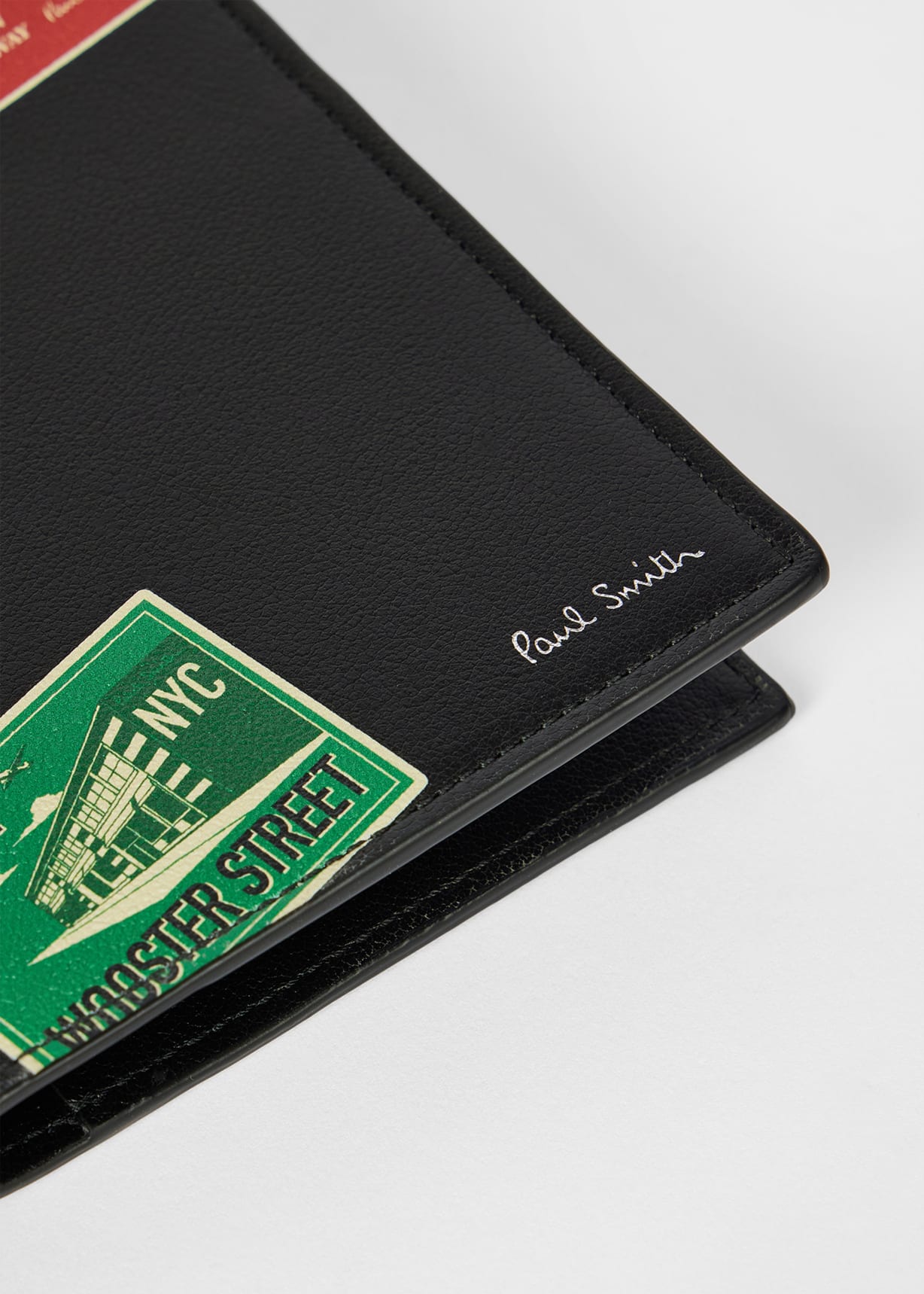 Men's Black 'Hotel Stickers' Leather Passport Holder