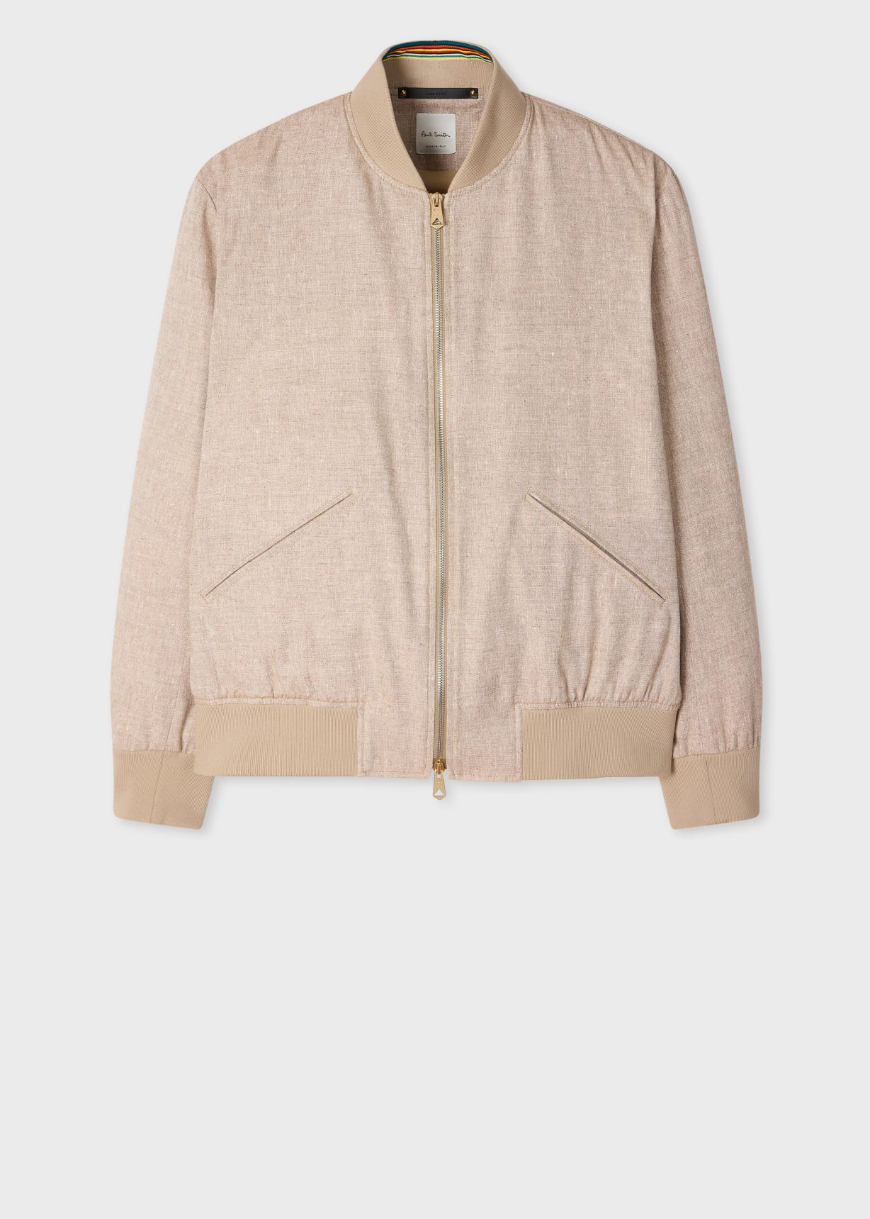 Men's Sand Linen-Silk Bomber Jacket