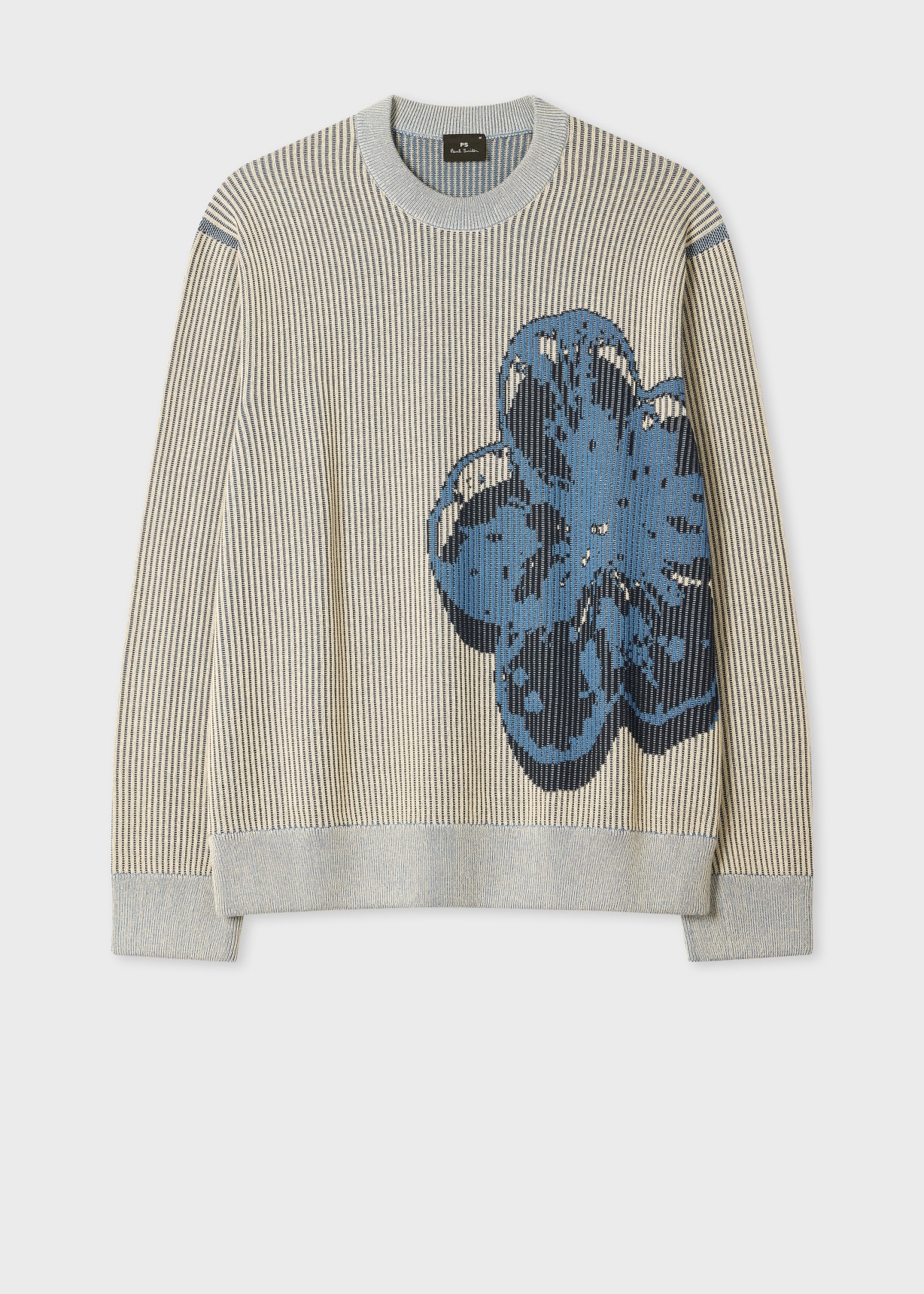Men's Grey and Blue 'Zine Floral' Cotton Sweater