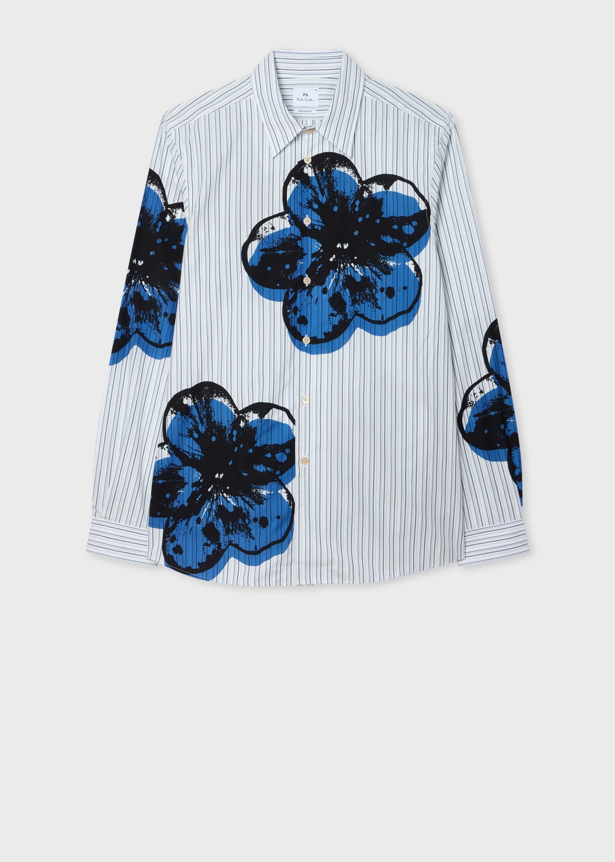 Men's Blue Stripe 'Zine Floral' Print Shirt