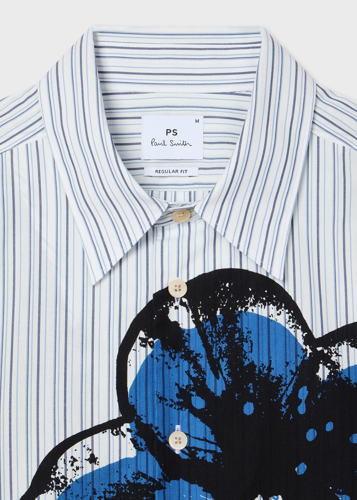 Men's Blue Stripe 'Zine Floral' Print Shirt