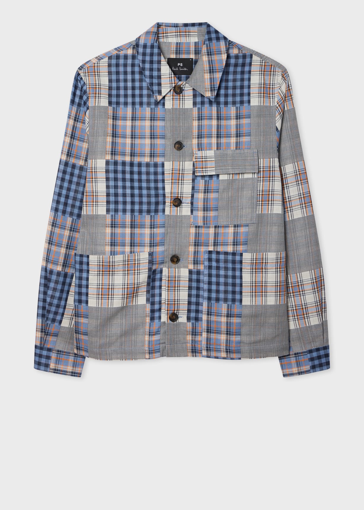 Men's Blue Patchwork Check Chore Jacket
