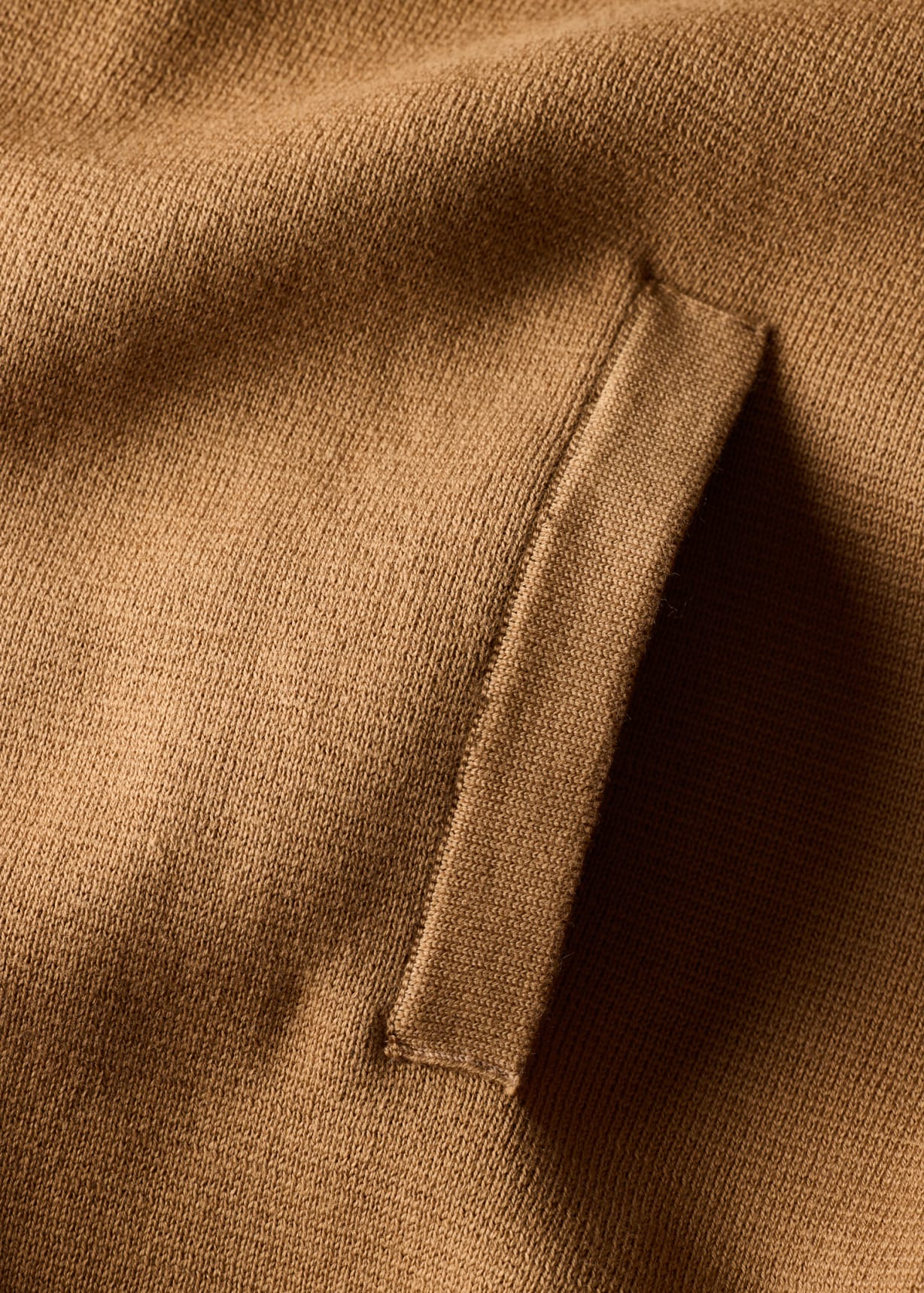 Women's Camel Knitted Jacket with Stripe Cuffs