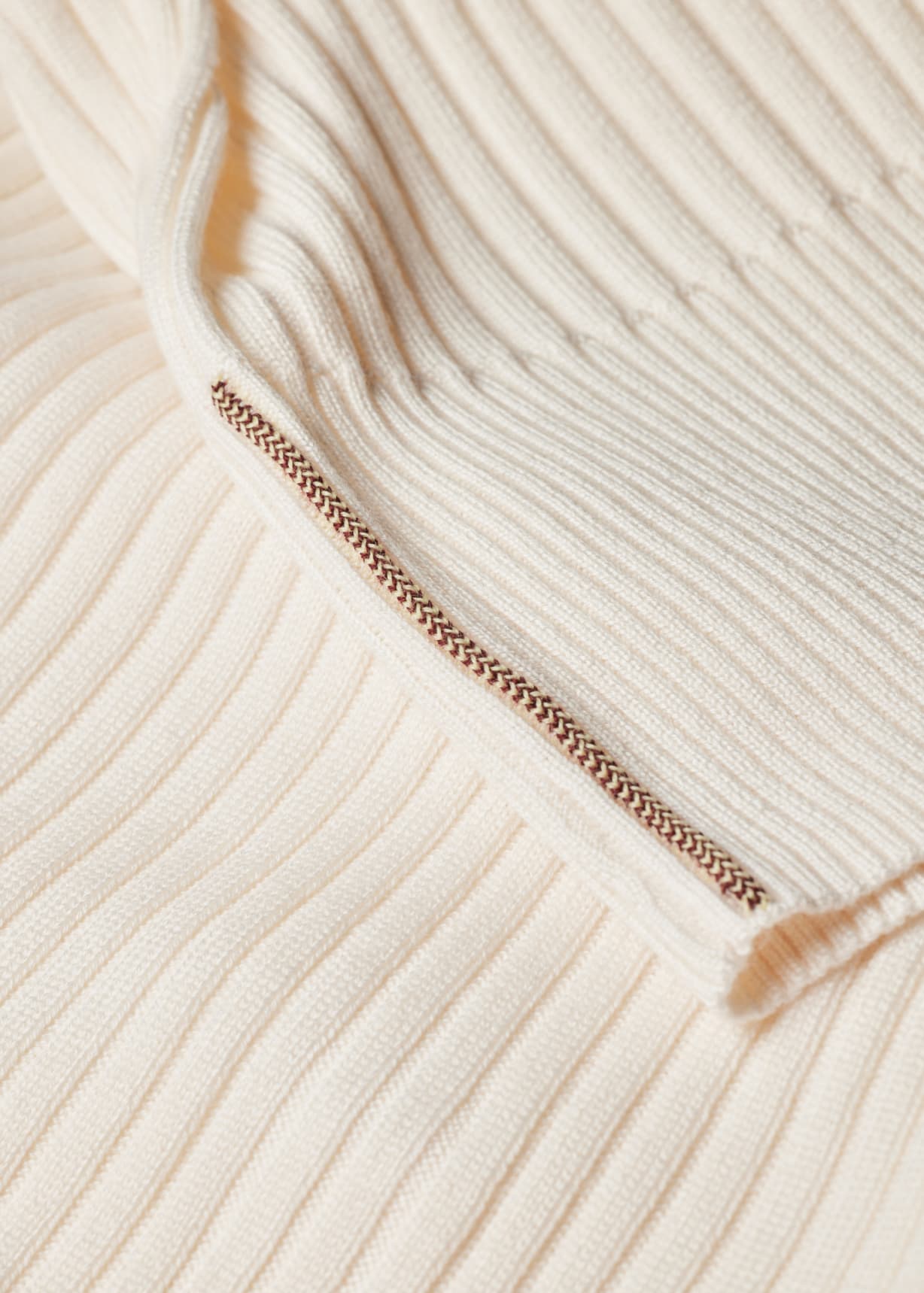 Women's Ecru Ribbed Knit Sailor-Collar Button Sweater