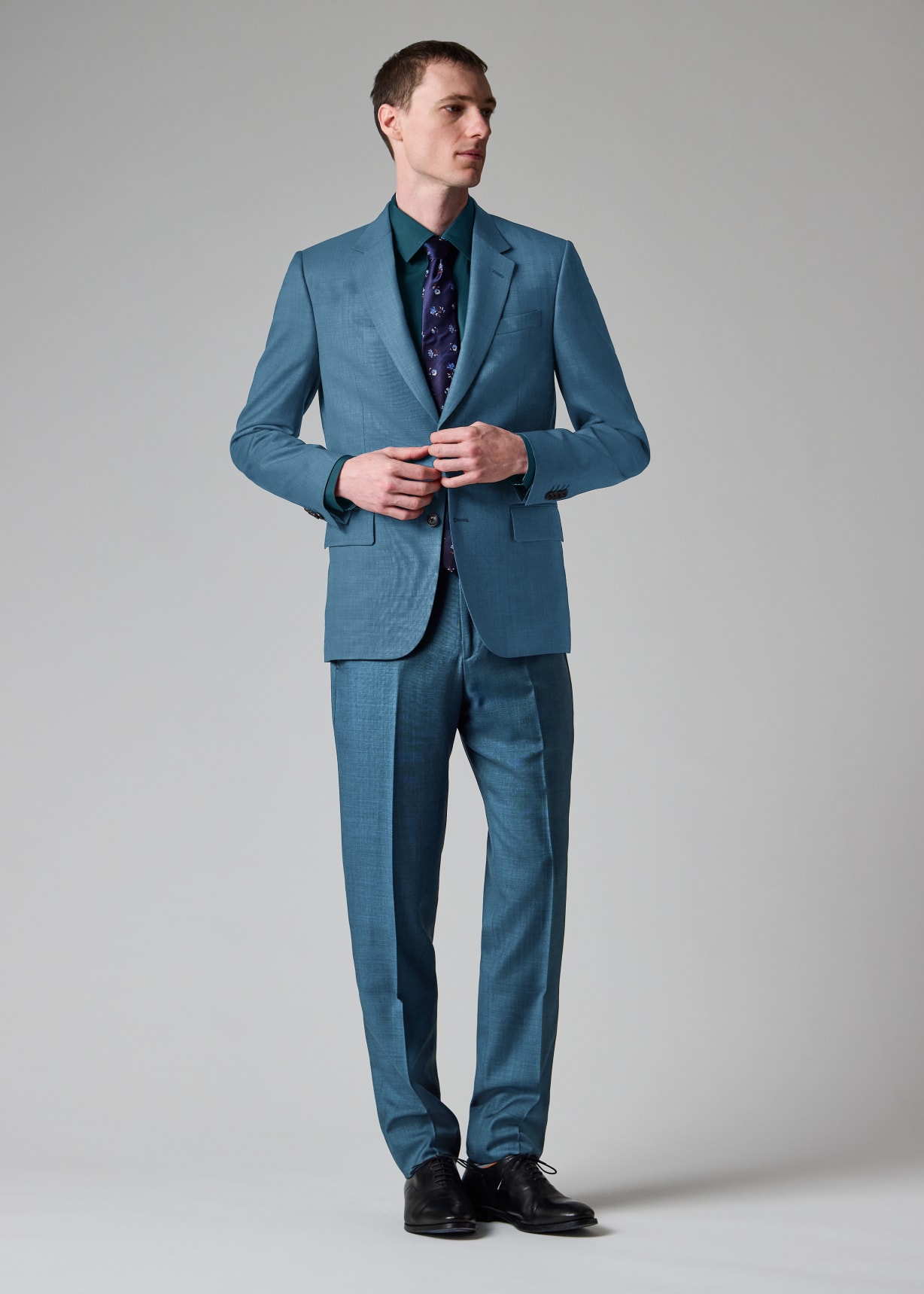 The Soho - Tailored-Fit Teal Sharkskin Wool Suit