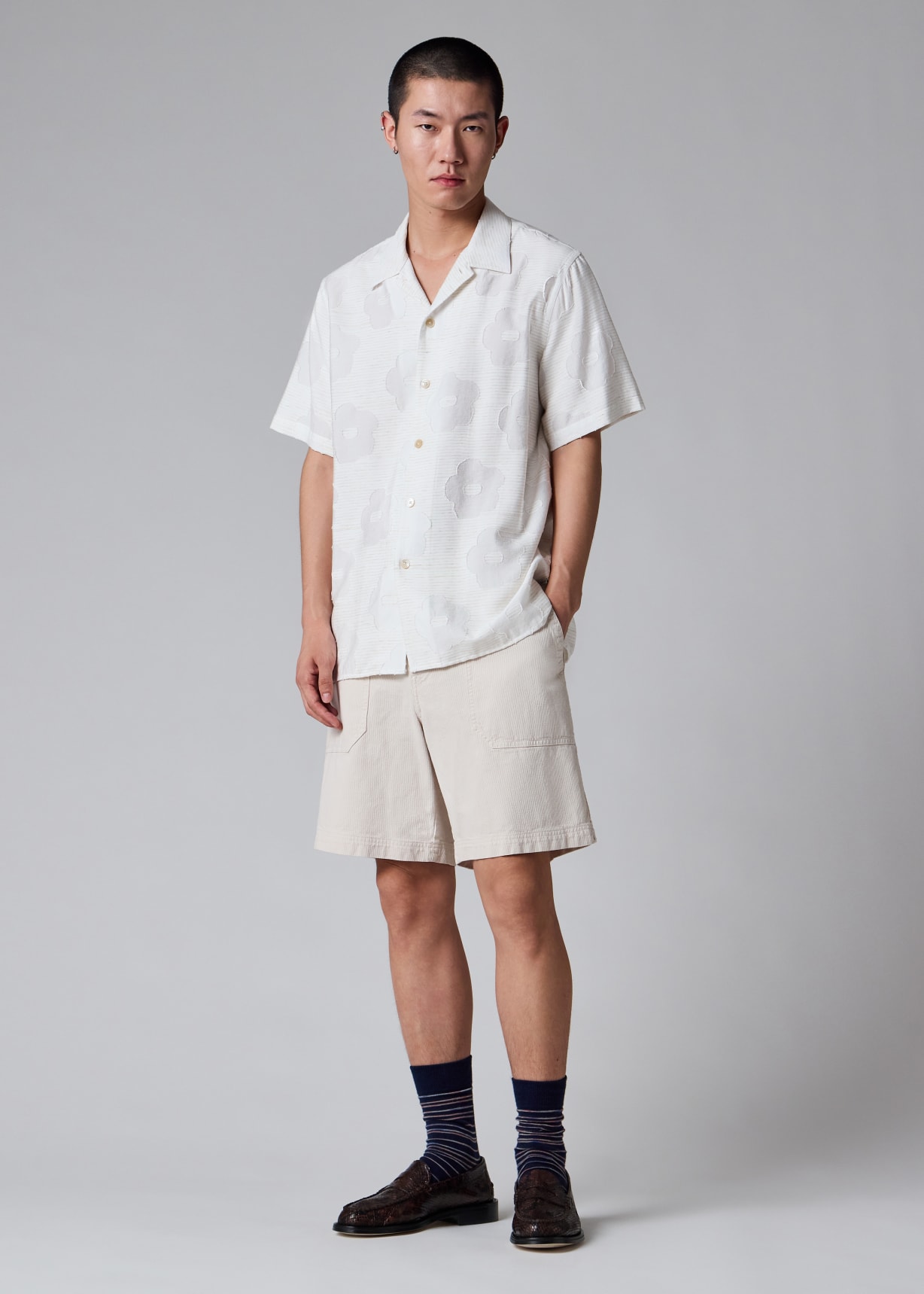 Men's Ecru 'Zine Floral' Fil Coupe Shirt