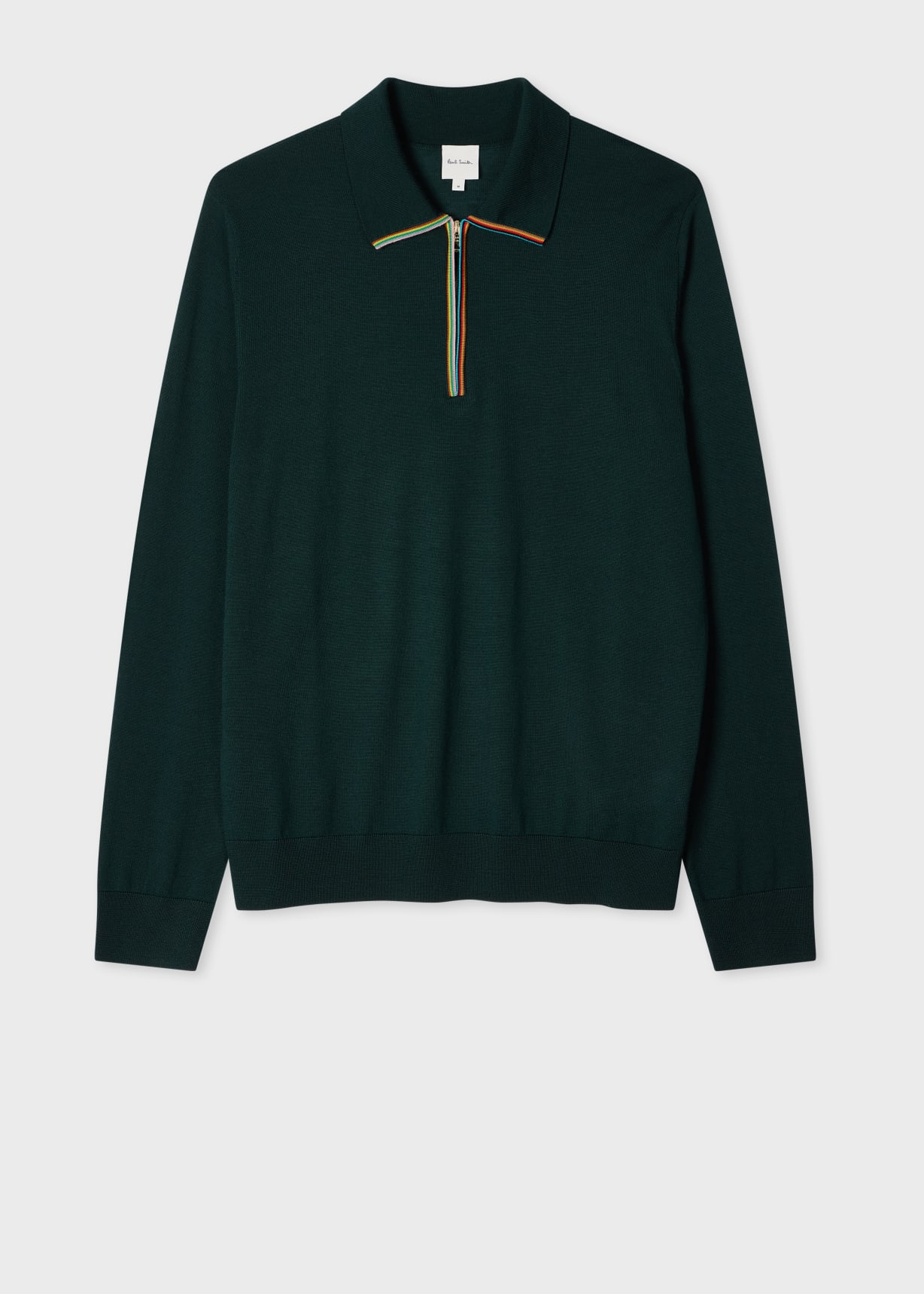 Men's Dark Green 'Signature Stripe' Zip Trim Merino Wool Polo Shirt