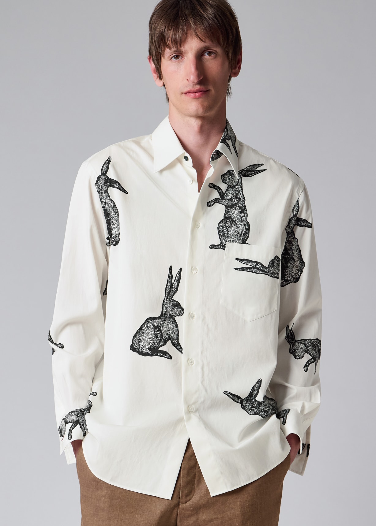Men's White 'Rabbit' Print Shirt