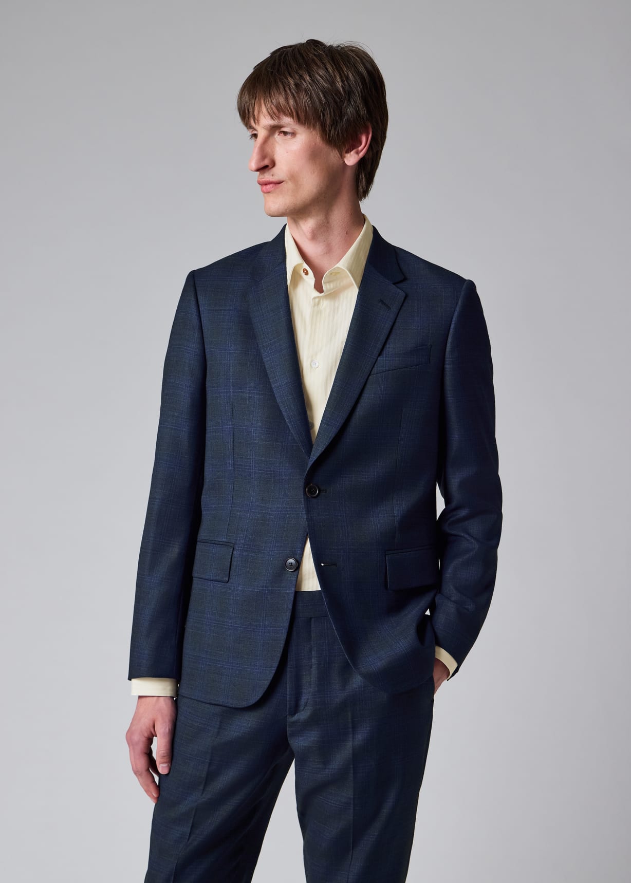 Men's Navy Superfine Merino Wool Check Suit
