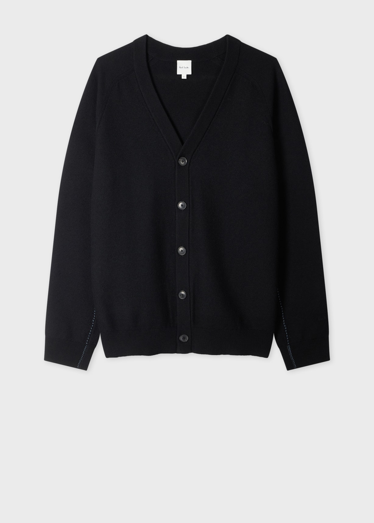 Men's Black Textured Merino Wool Cardigan