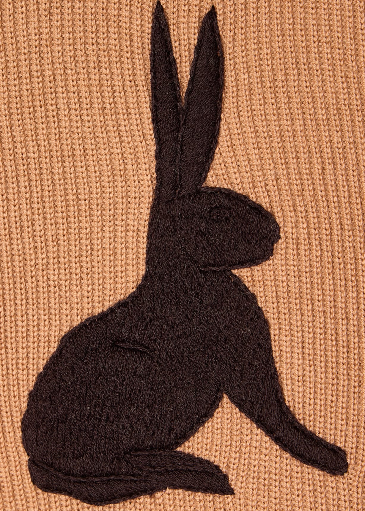 Women's Tan 'Rabbit' Embroidery Merino Wool Cardigan