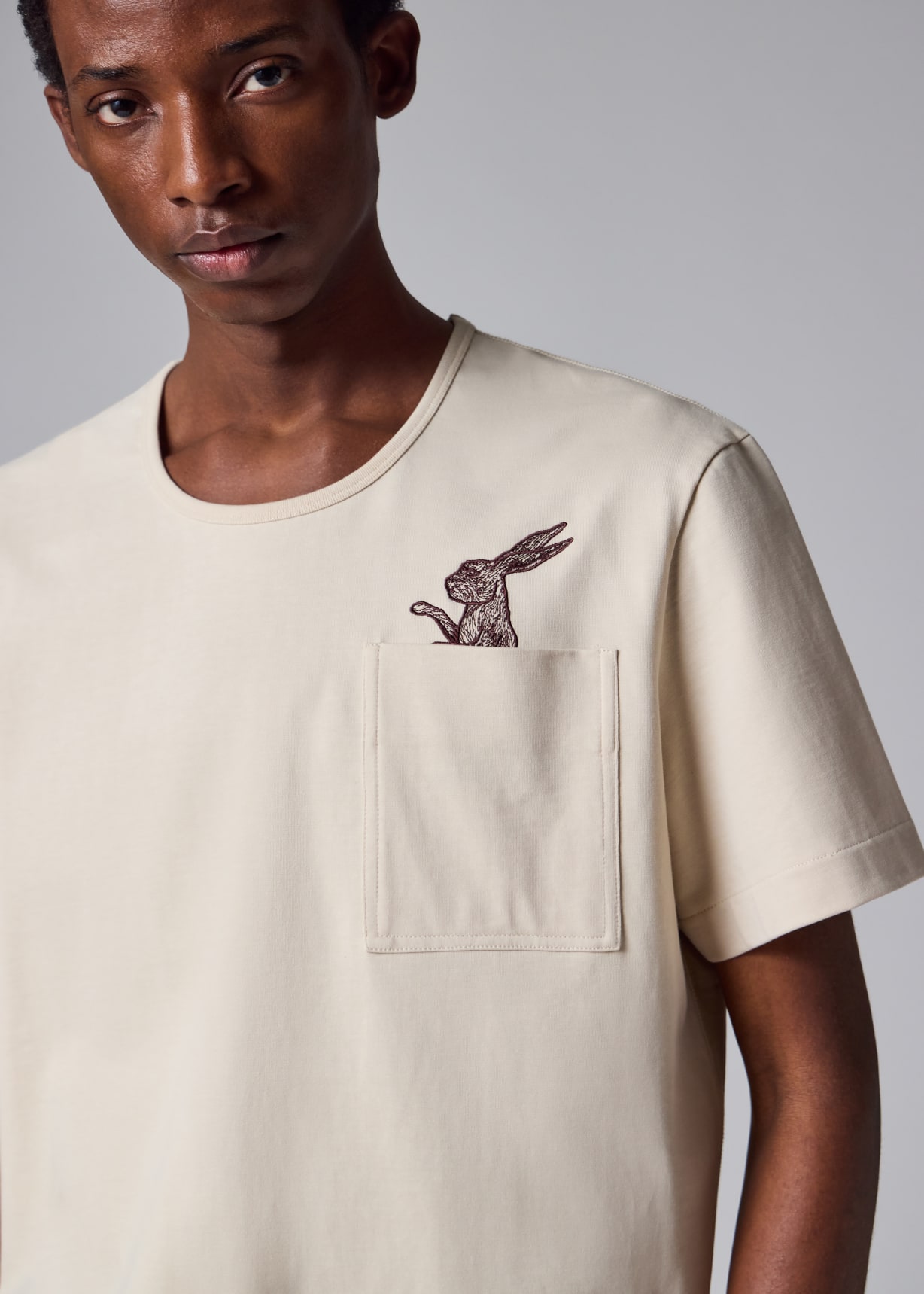 Men's Beige Rabbit Pocket T-Shirt