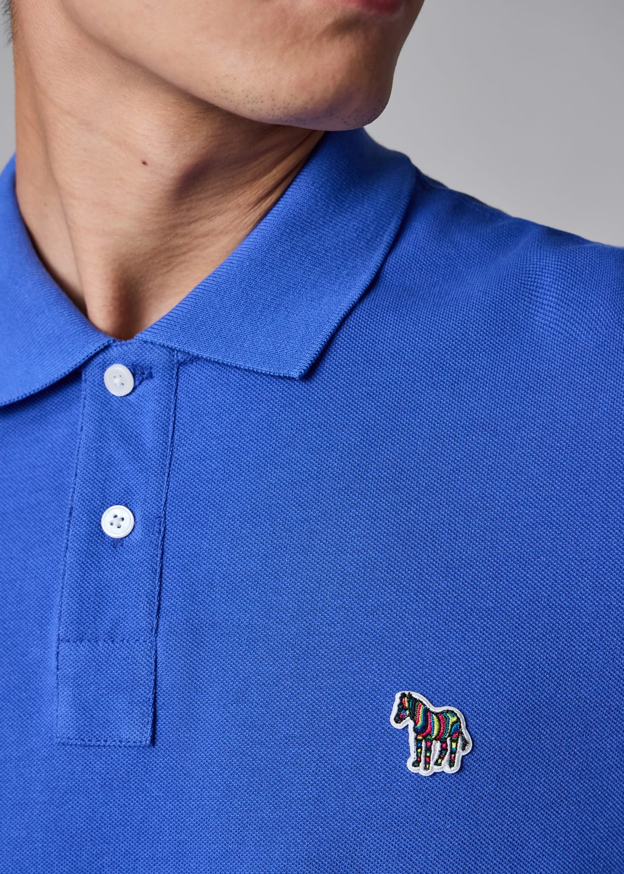 Men's Mid Blue Organic Cotton Zebra Polo Shirt Paul Smith