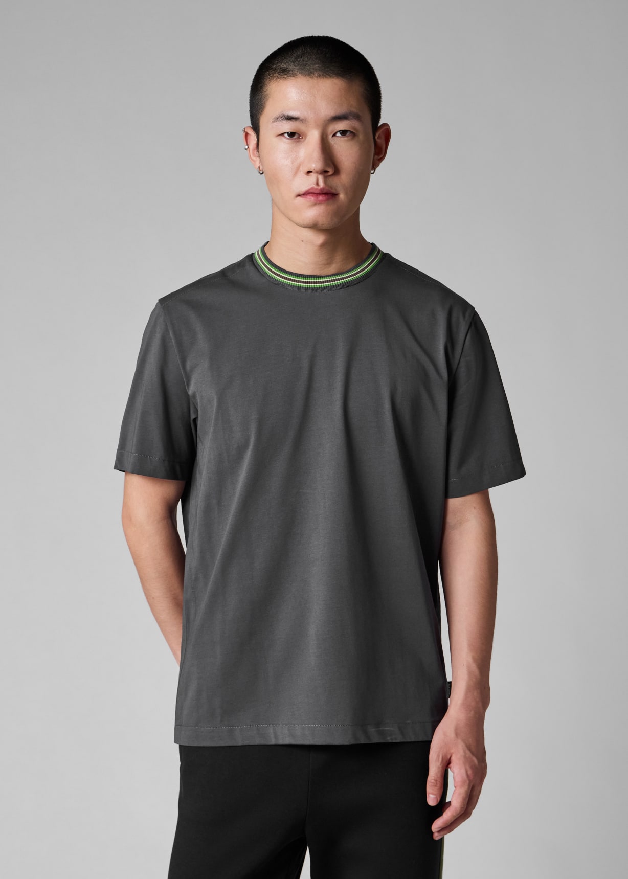 Men's Grey Contrast Collar T-Shirt