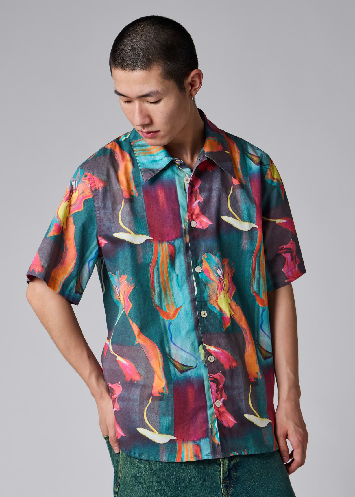 Paul Smith Glitch Floral プリント オープンカラーシャツ Men's 'Glitch Floral' Print Shirt