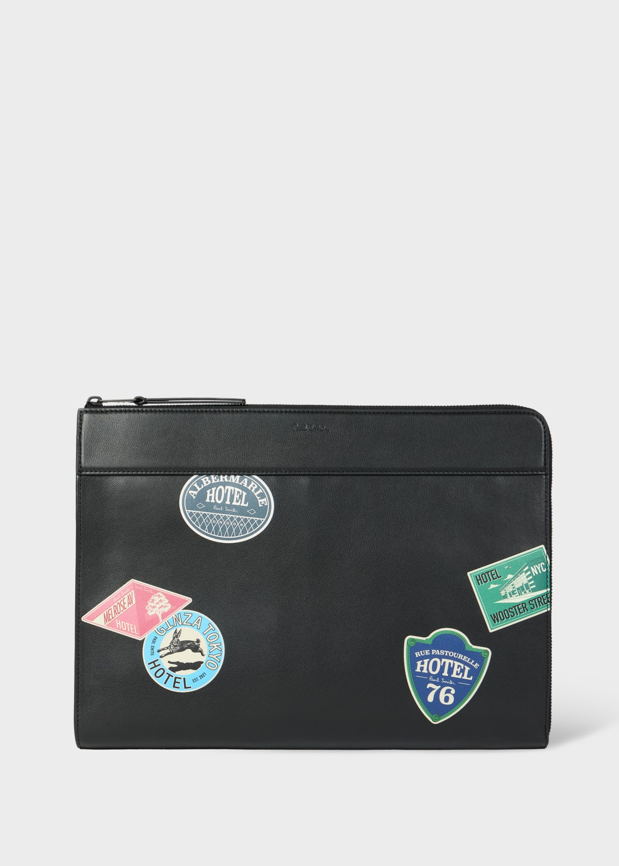 Men's Black 'Hotel Stickers' Leather Document Case