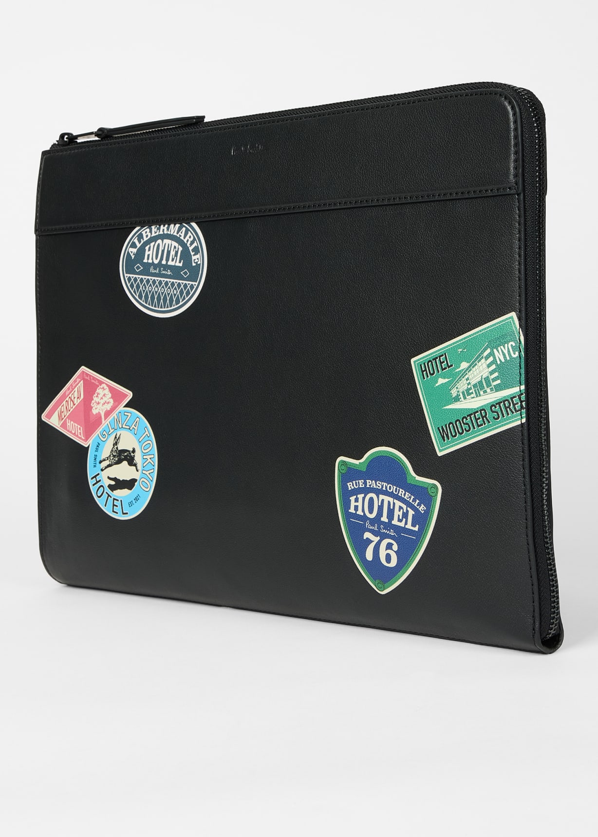 Men's Black 'Hotel Stickers' Leather Document Case