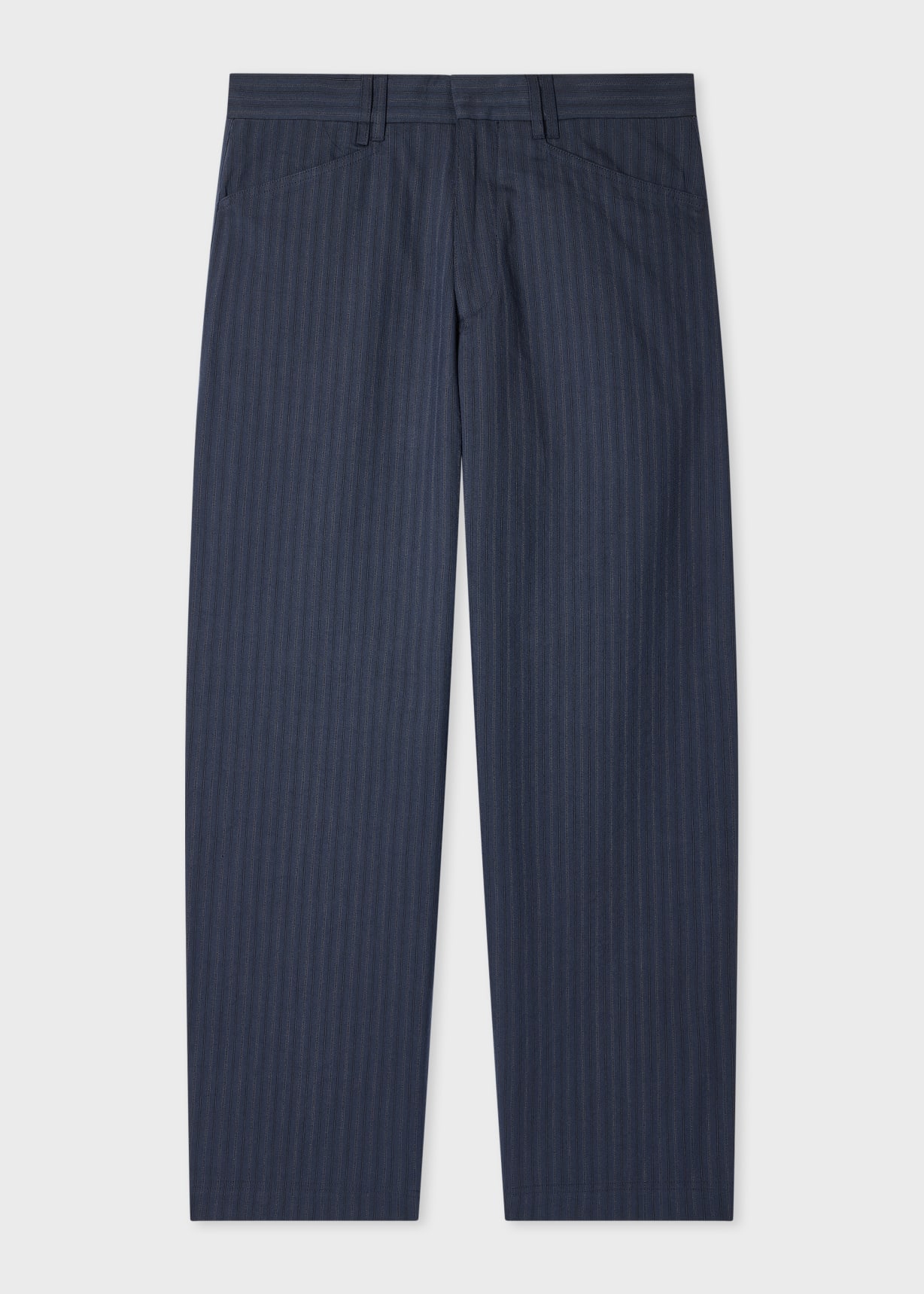 Men's Relaxed-Fit Navy Washed-Twill Stripe Trousers