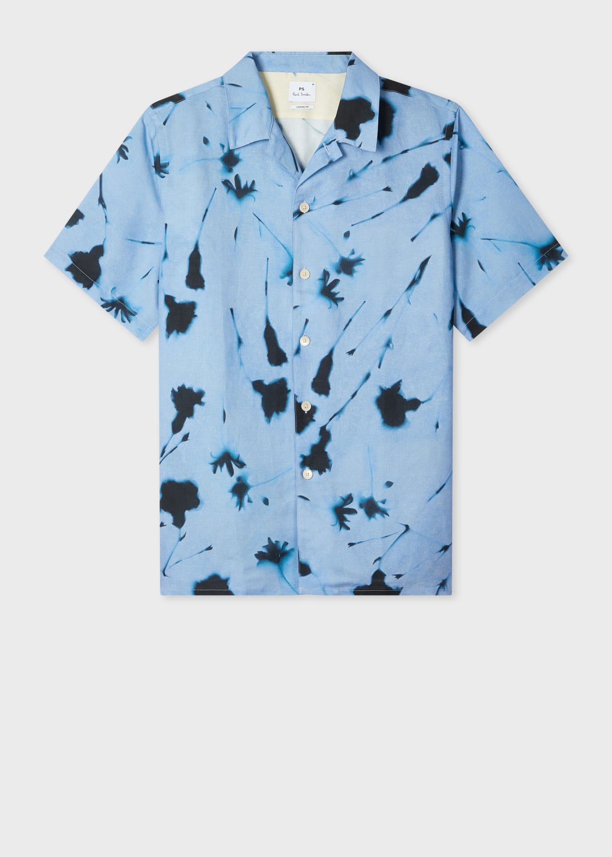 極美品 PS Paul Smith リネン100%シャツM 裏花柄 ブルー Blue 'Cynotype Floral' Linen-Blend Shirt Paul Smith