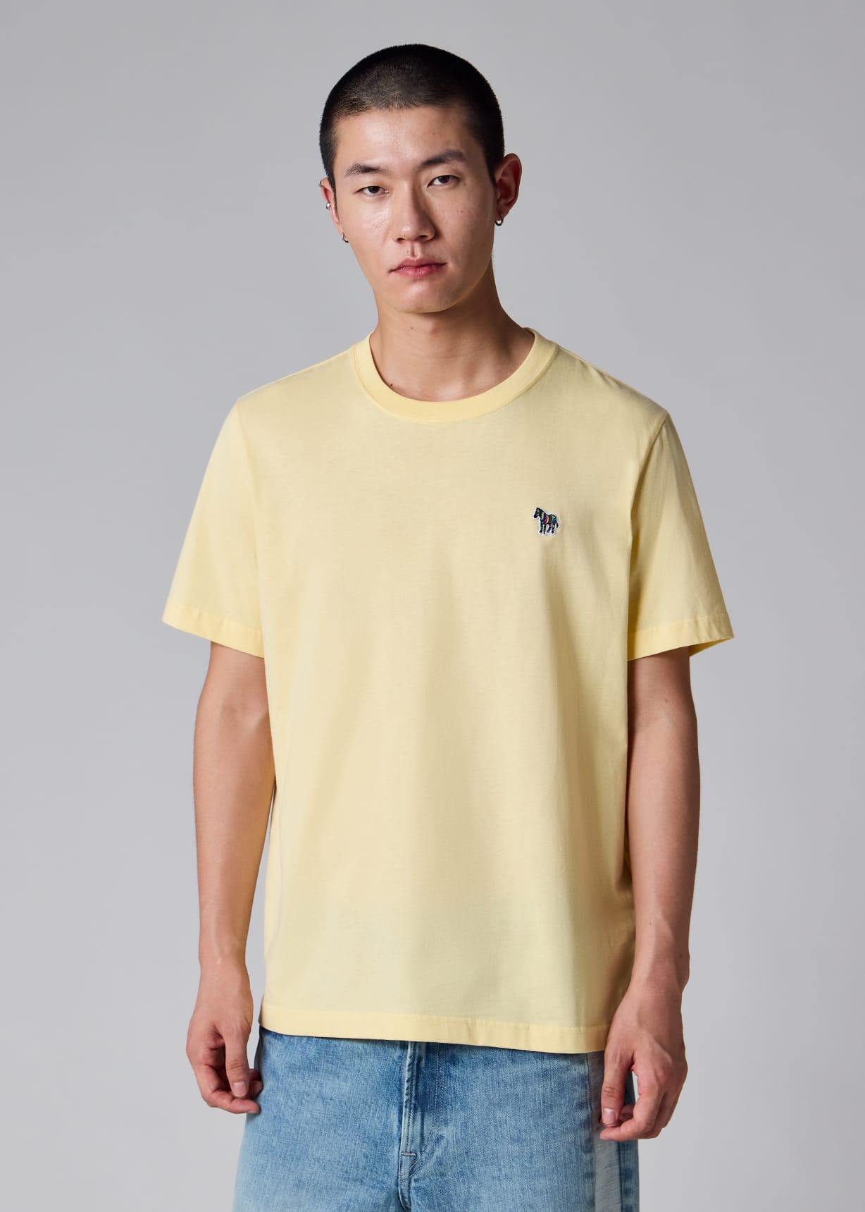 Men's Pale Yellow Organic Cotton Zebra Logo T-Shirt