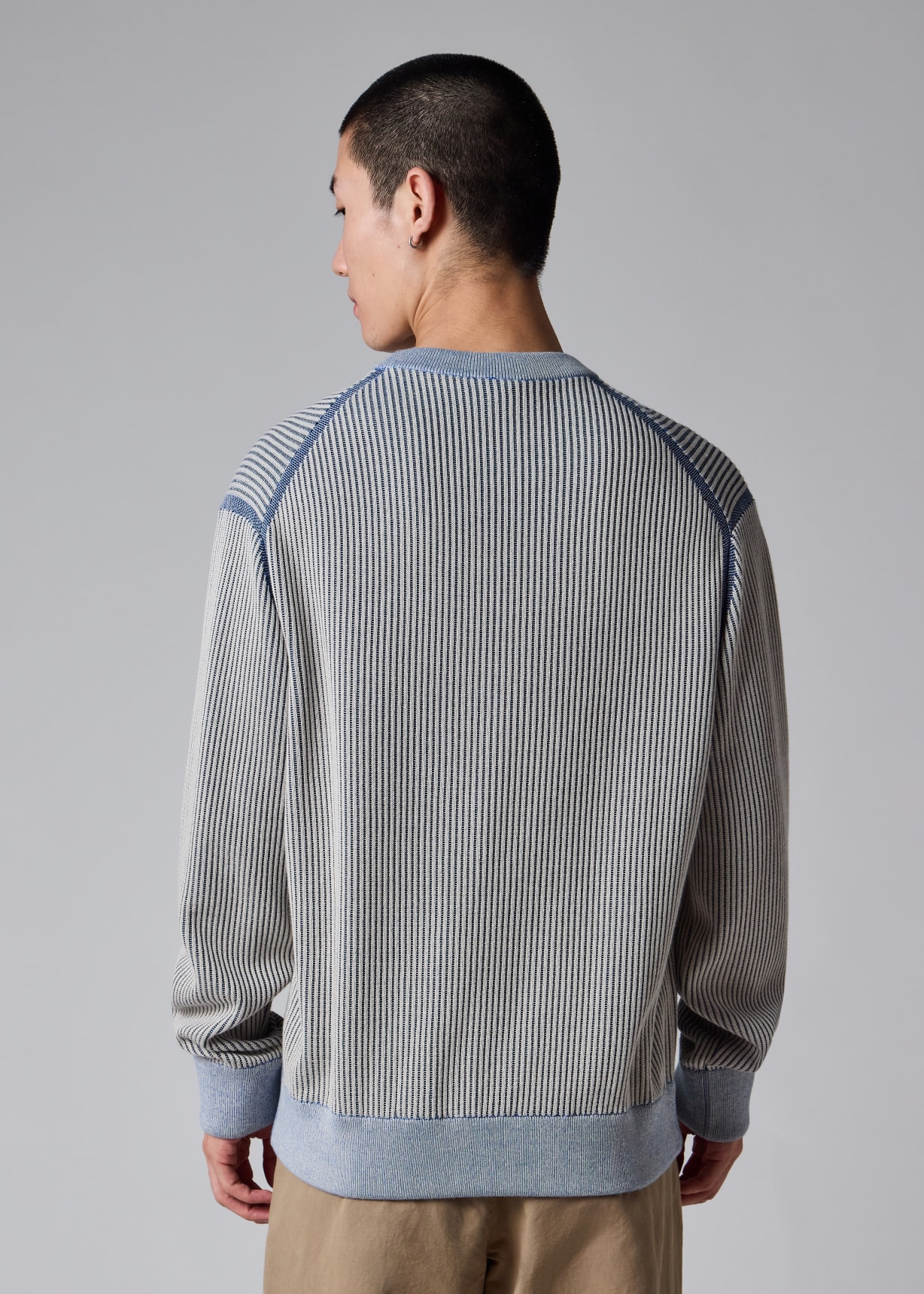 Men's Grey and Blue 'Zine Floral' Cotton Sweater