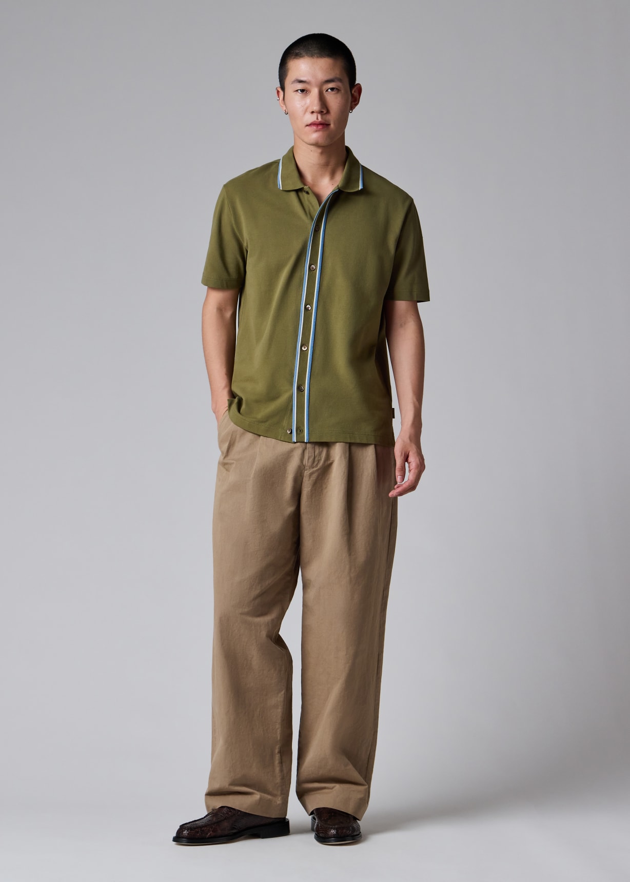 Khaki Button-Through Polo Shirt Paul Smith