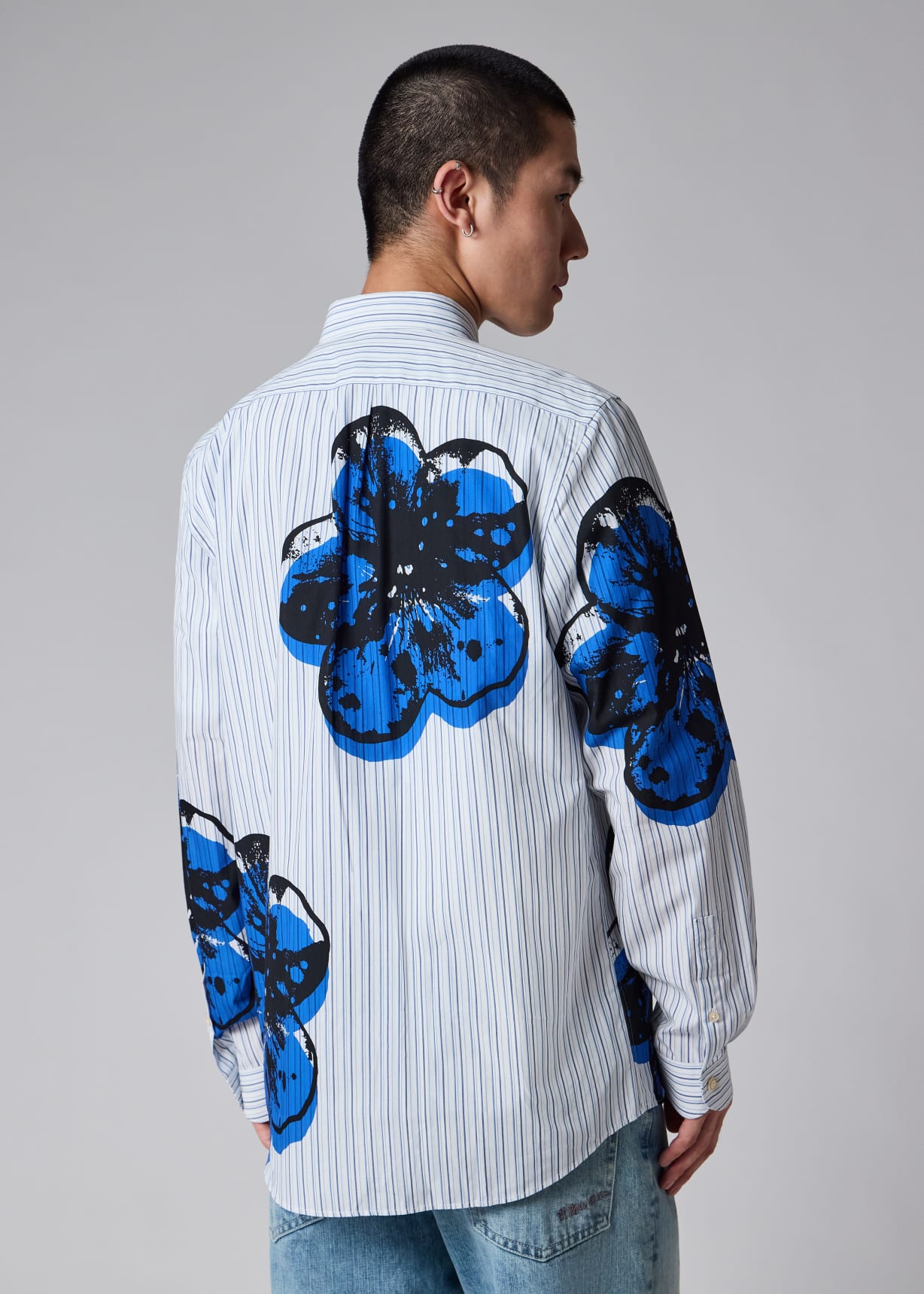 Men's Blue Stripe 'Zine Floral' Print Shirt